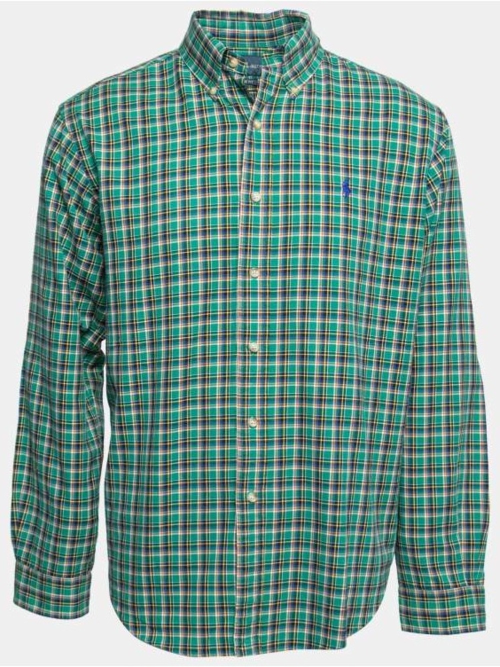 Ralph Lauren Classic Green Plaid Button-Down Shirt M Preppy Fall Logo Pony